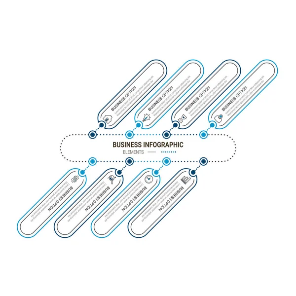 Bilgi elemanları veri görselleştirme vektör tasarım şablonu. İşlem çizelgesi. Grafiğin soyut ögeleri, adımlar, seçenekler, parçalar veya süreçlerle diyagram.