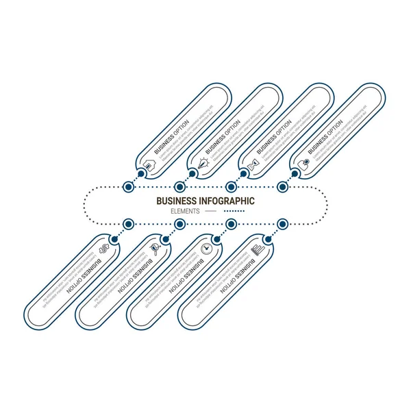 Bilgi elemanları veri görselleştirme vektör tasarım şablonu. İşlem çizelgesi. Grafiğin soyut ögeleri, adımlar, seçenekler, parçalar veya süreçlerle diyagram.