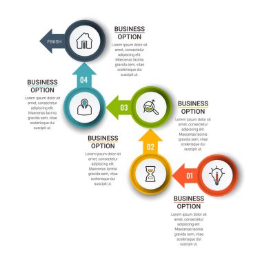 Business Infographics circle origami style Vector illüstrasyonu. Akış çizelgeleri, sunumlar, web siteleri, afişler, basılı materyaller için kullanılabilir. EPS 10