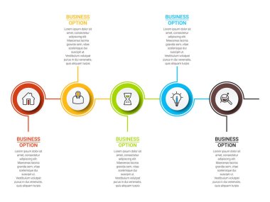 İş verisi görselleştirmesi. Soyut arkaplan şablonu için tasarlanmış zaman çizgisi bilgi simgeleri. İş akışı düzeni, diyagram, sunum, eğitim veya herhangi bir sayı seçeneği için vektör pankartı kullanılabilir.
