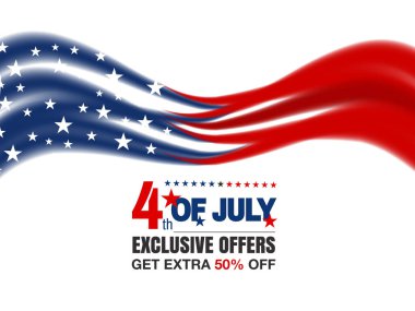 4 Temmuz kutlama poster şablonu. 4 Temmuz indirimi. Vektör illüstrasyonu. . 