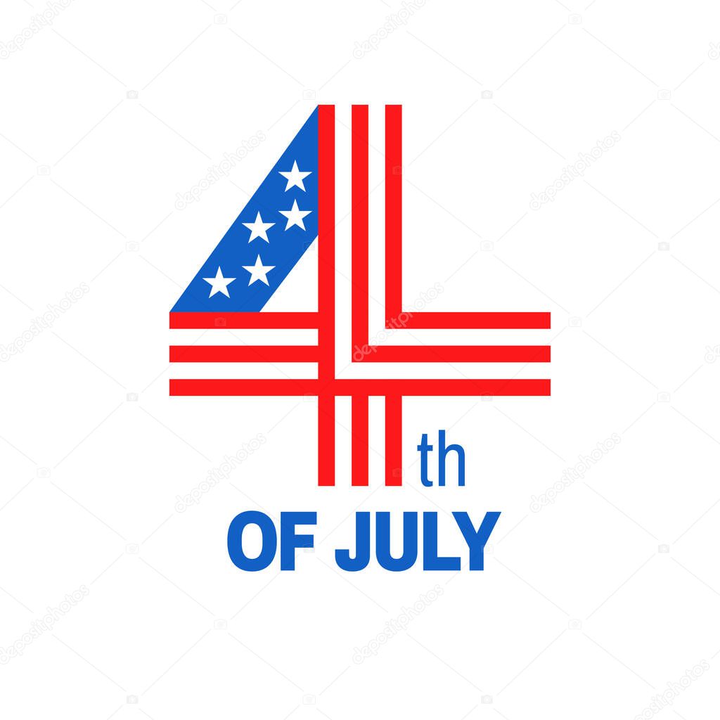 Happy Independence Day greeting card, United States national flag colors and hand lettering text Happy 4th of July. Vector illustration. 