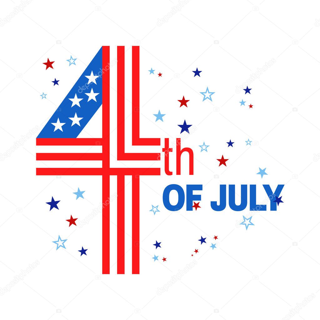 Happy Independence Day greeting card, United States national flag colors and hand lettering text Happy 4th of July. Vector illustration. 