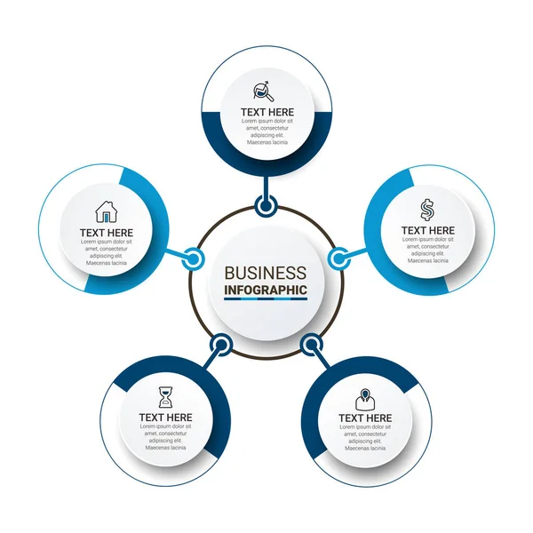 Infografikus Sablon Tervezés Ikonok Körök Grafikon Diagram Lépésekkel Számopciókkal Részekkel — Stock Vector
