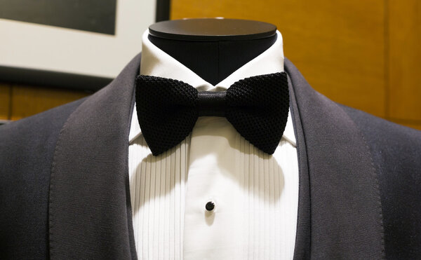 Close up of bowtie on Suit stand