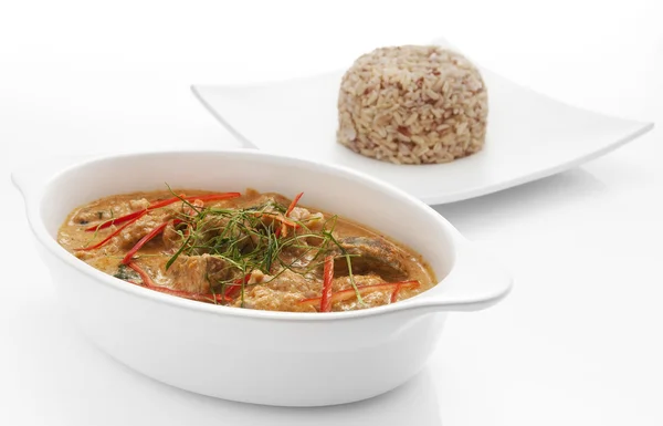 Delicious Red curry with rice on background — Stock Photo, Image