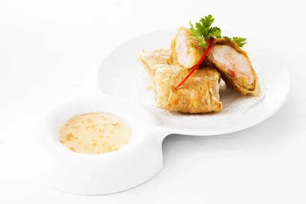 Spring rolls with shrimps on plate — Stock Photo, Image