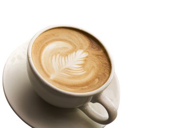 Bir fincan kahve ile latte sanat arka plan üzerinde