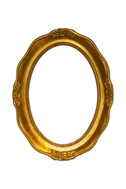 Beyaz arka plan üzerinde izole altın oval resim çerçevesi