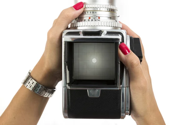 Zoeker op de vintage medium formaat camera — Stockfoto