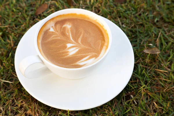 Mocha Quente Xícara Campo Vidro — Fotografia de Stock