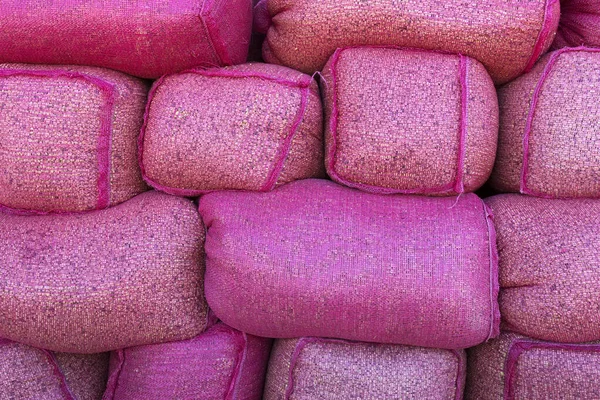 Coffee Beans Pink Sack Bags Storage House — Stock Photo, Image
