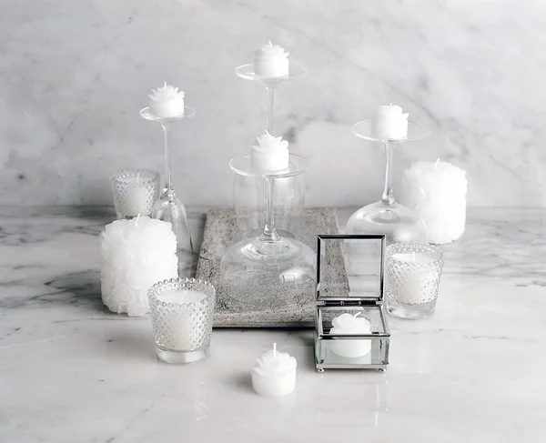 White candle decoration idea — Stock Photo, Image