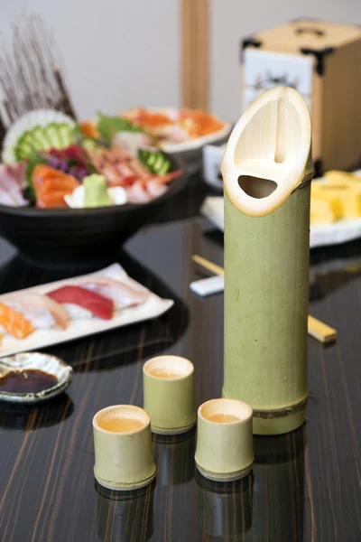 Sake in bamboo bottle — Stock Photo, Image