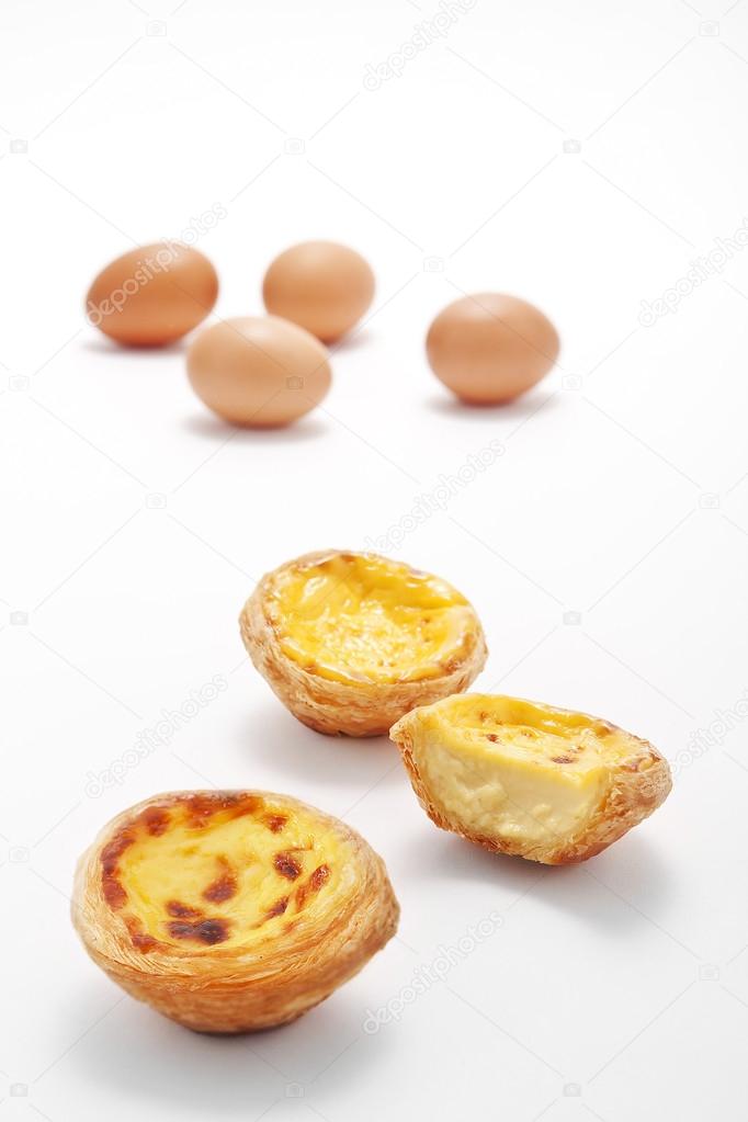 Egg tart on white background