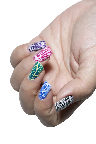 Hand met kleurrijke nagel vernis — Stockfoto