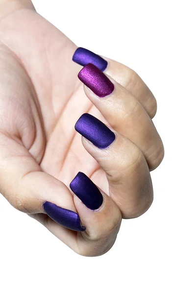 Hand mit violettem Nagellack — Stockfoto