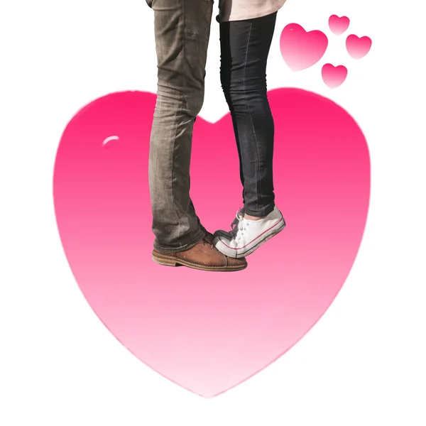 Girl lover feet stand on Boy lover feet for kissing — Stock Photo, Image