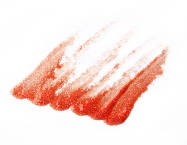 Lábio laranja pincel grosseiro no fundo branco — Fotografia de Stock