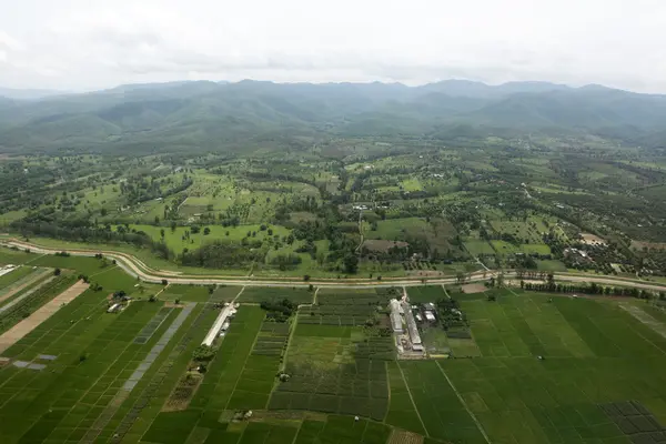 Ariel vista do campo de arroz e montanha — Fotografia de Stock