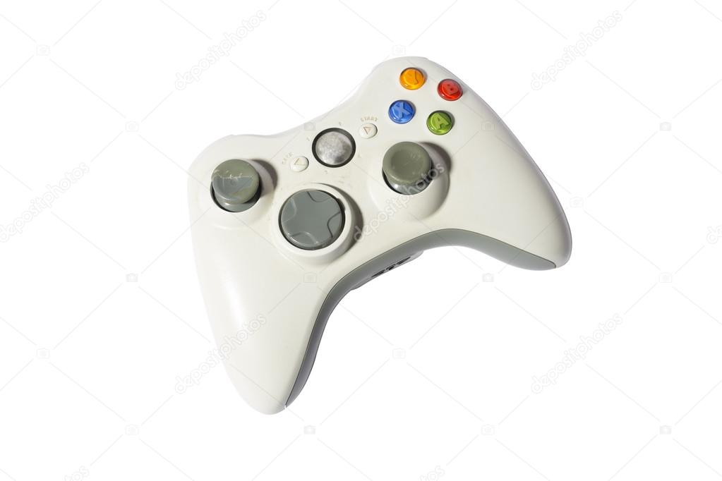 Old joystick for game on white background