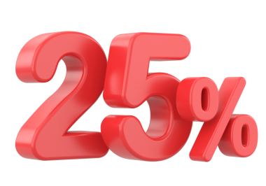 % 25 'i 3D. Yüzde yirmi beş. 3B illüstrasyon.