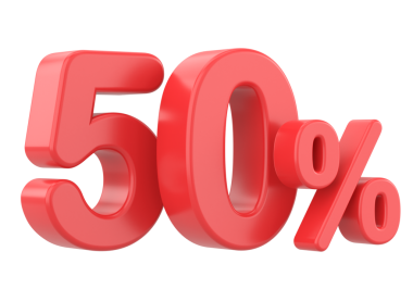 Yüzde üç buçuk. Yüzde elli. 3B illüstrasyon.