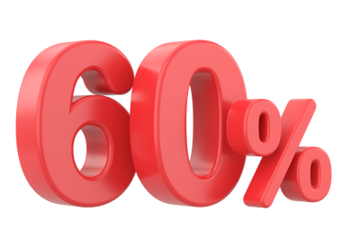 % 60 'ı 3D. Yüzde altmış. 3B illüstrasyon.