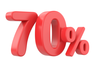 Yüzde 3D 70. Yüzde yetmiş. 3B illüstrasyon.