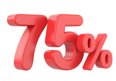 % 75 'i 3D. Yüzde yetmiş beş. 3B illüstrasyon.