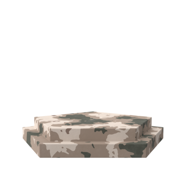 Kamuflaj desenli ürünler. 3B ekran standı.