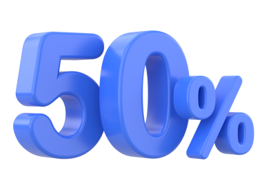 Yüzde üç buçuk. Yüzde elli. 3B illüstrasyon.