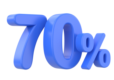 Yüzde 3D 70. Yüzde yetmiş. 3B illüstrasyon.