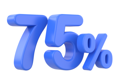 % 75 'i 3D. Yüzde yetmiş beş. 3B illüstrasyon.