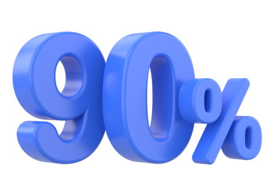 % 90 'ı 3D. Yüzde doksan. 3B illüstrasyon.