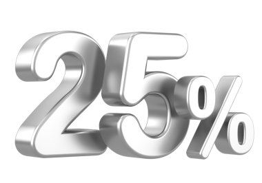 % 25 'i 3D. Yüzde yirmi beş. 3B illüstrasyon.