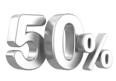 Yüzde üç buçuk. Yüzde elli. 3B illüstrasyon.