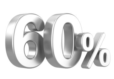 % 60 'ı 3D. Yüzde altmış. 3B illüstrasyon.