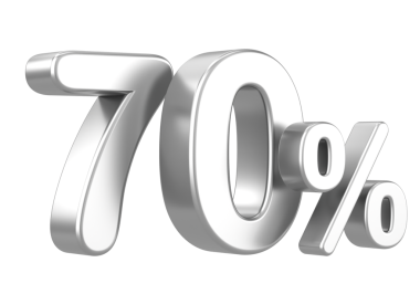 Yüzde 3D 70. Yüzde yetmiş. 3B illüstrasyon.