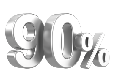 % 90 'ı 3D. Yüzde doksan. 3B illüstrasyon.