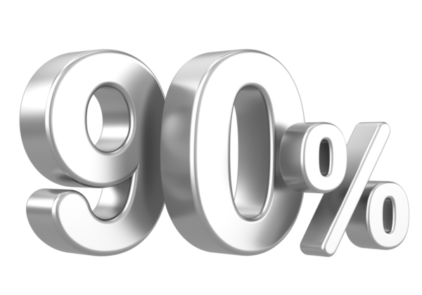 % 90 'ı 3D. Yüzde doksan. 3B illüstrasyon.