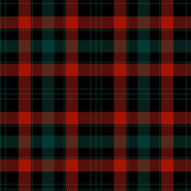 Tartan kumaş deseni. Kareli ekose vektör çizimi. İskoç tarzının kusursuz arka planı. Noel tasarımları için harika. Duvar kağıtları, tekstil, dekorasyon, ambalajlar için. Kırmızı, Yeşil ve Siyah.