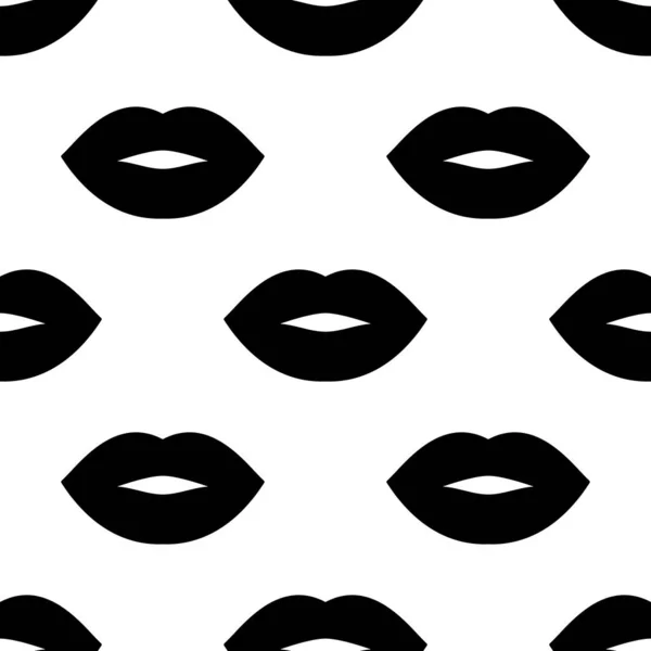 Lippen Silhouet Zwarte Lippen Witte Achtergrond Naadloos Vectorpatroon Mode Hippe — Stockvector