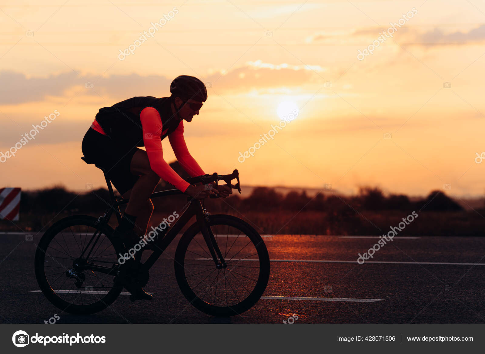 Male Athlete Dressed Bright Cycling Clothing Racing Paved Road