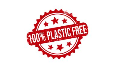 % 100 Plastiksiz Plastik Pul. % 100 Plastik Serbest Grunge Mühür Vektör İllüstrasyonu