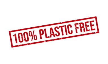 % 100 Plastiksiz Plastik Pul. % 100 Plastik Serbest Grunge Mühür Vektör İllüstrasyonu