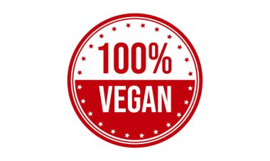 Yüzde yüz Vegan Lastik Damgası. % 100 Vegan Grunge Mühür Vektörü İllüstrasyonu