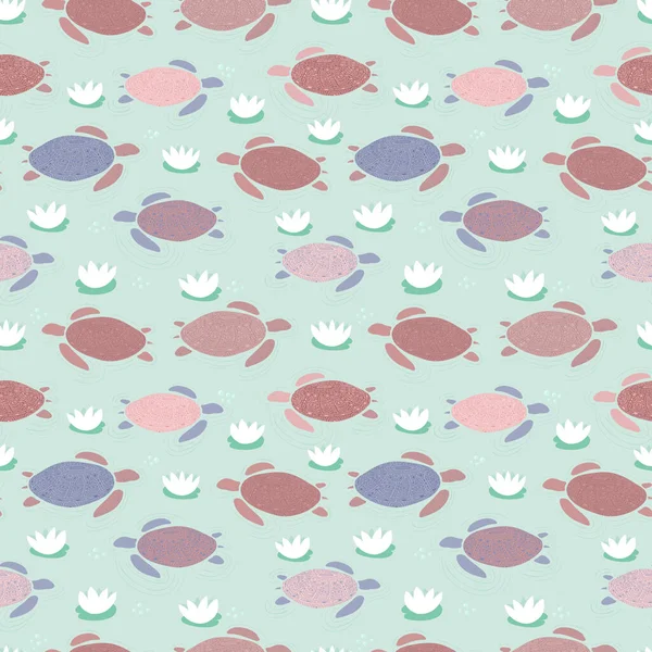 Mignon Beau Motif Sans Couture Avec Des Tortues Couleurs Pastel — Image vectorielle