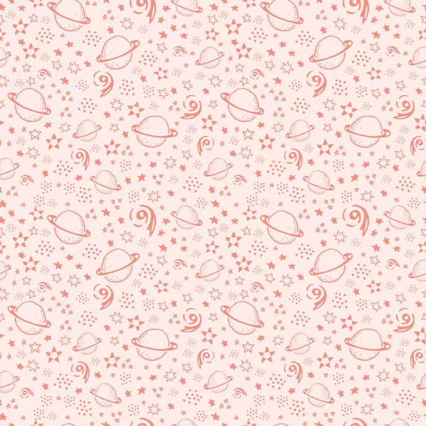 Uzay temalı desen çok güzel renklerde. Pastel çocuklar, duvar kâğıdı ve tekstil için şirin paletler. El çizimi karalama seti. Gezegenlerle, kozmosla monoton arka planı. Bebek doğumu için tasarım, kızlar.