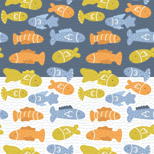 Impressions Bébé Mignon Sans Couture Ensemble Avec Des Poissons Style — Image vectorielle